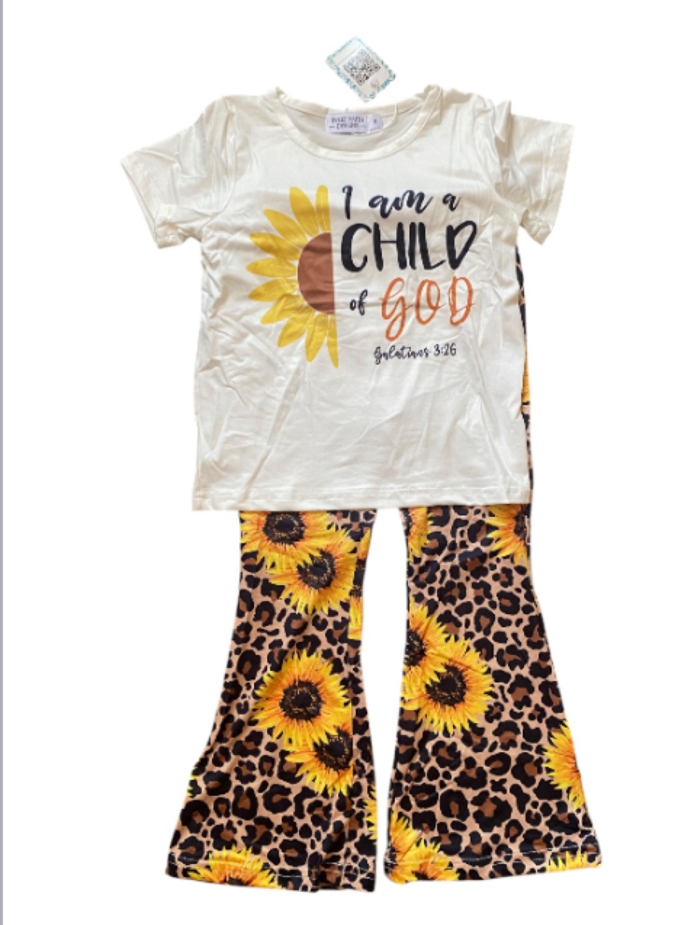 Rylee Faith Designs Sunflower “I am a Child of God"Tee & Leopard Flare Leggings